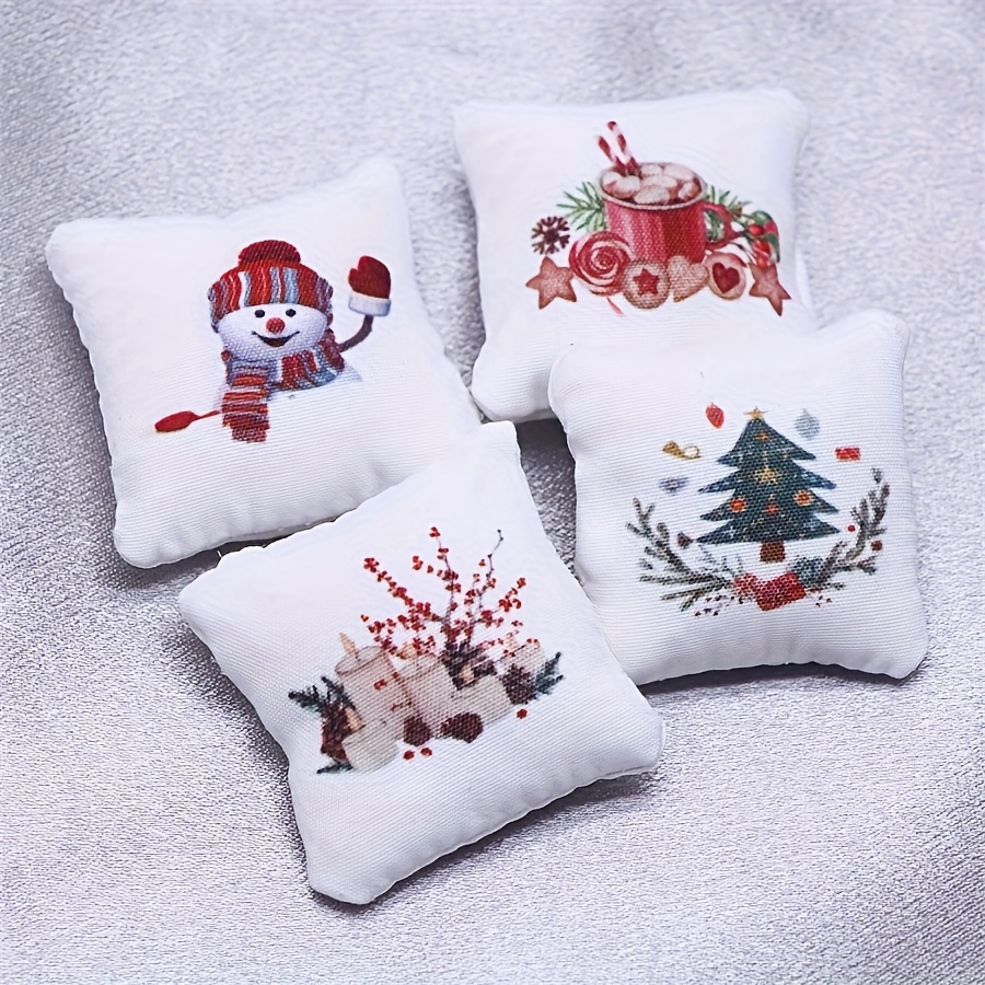 Image of 2pcs Miniature Christmas Dollhouse Pillow Model - Festive Decor Perfect For Living Room Or Bedroom Display, Diy Miniature Props For Dollhouses And Collectibles, Dollhouse Accessories, Random Style