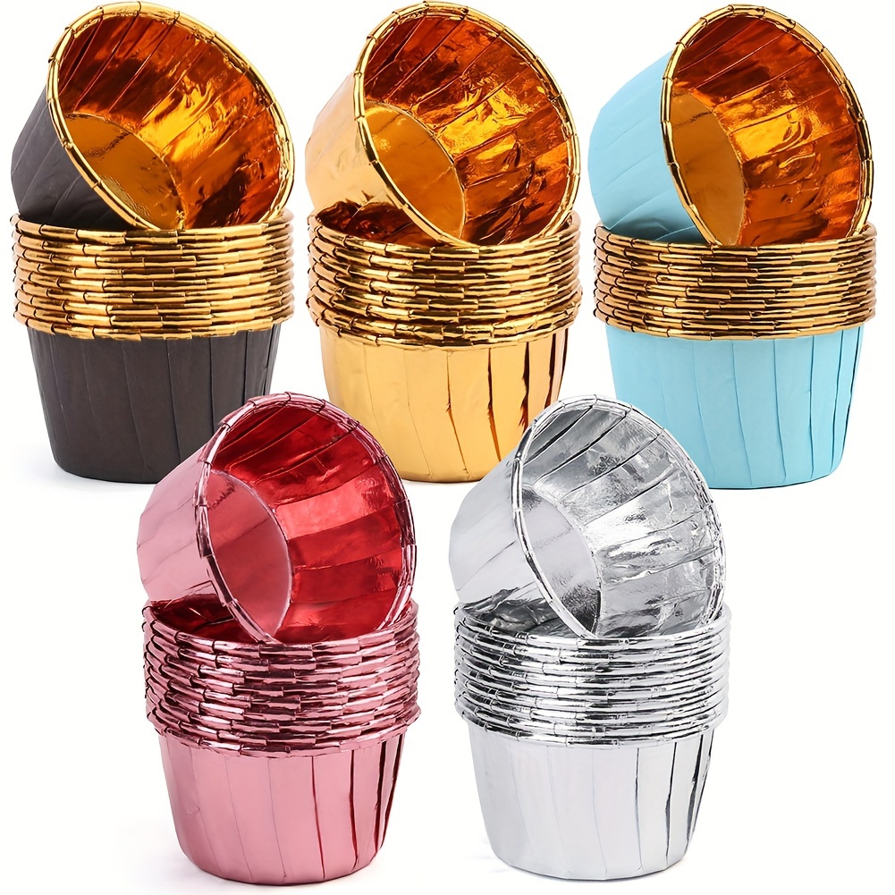 

Lotfancy 50pc Foil Cupcake Liners, Standard Size Muffin Baking Cups, 3.5 Oz Metallic Paper Wrappers For Wedding, Party, Baby Shower, 5 Colors