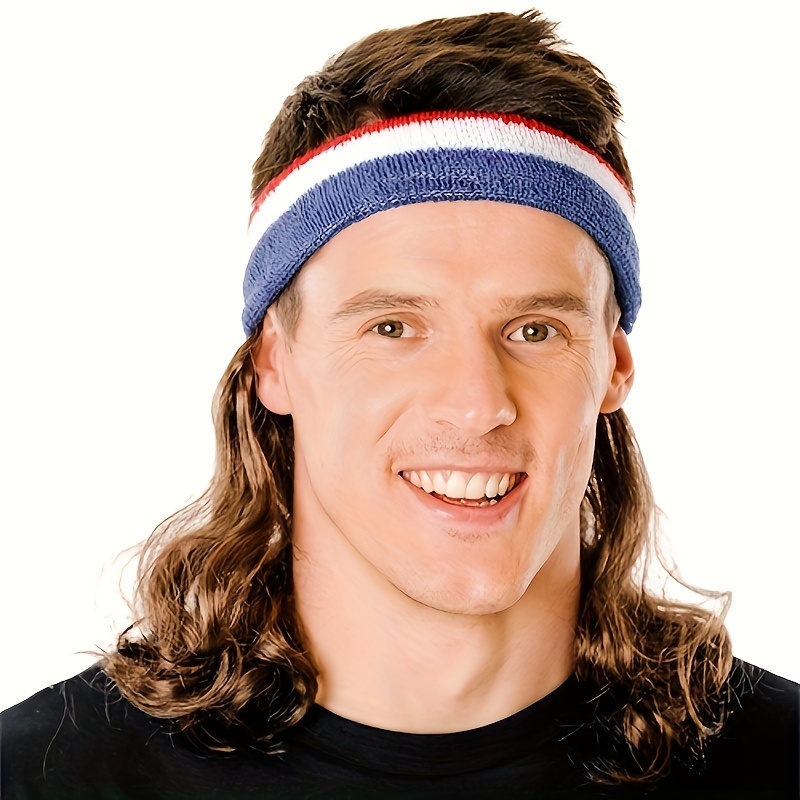1980s Costume Wigs Mullet Headband White And Red Blue With Magic Mullet Wig Men Attaches To Any Head Mens Halloween Costumes Mullet Headband Cap & Blonde & Black Synthetic Cosplay Wig