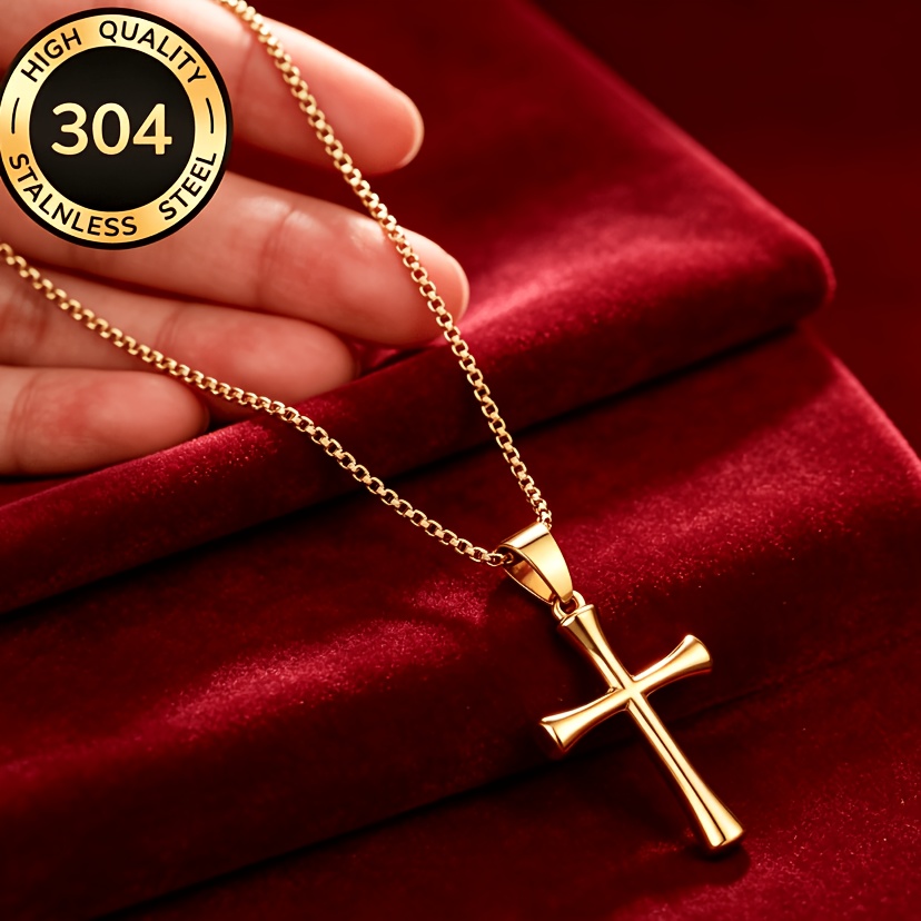 Unisex 304 Stainless Steel Cylindrical Cross Pendant Necklace