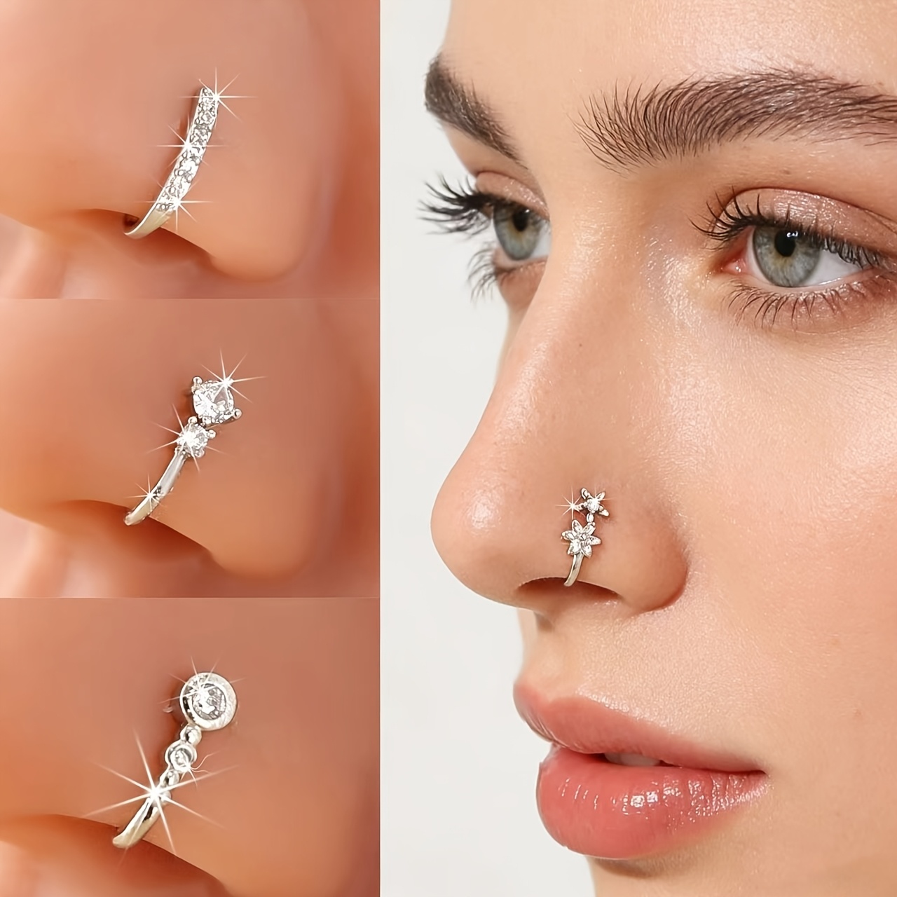 4-pcs Minimalist Nose Clip Bohemian Style Nose Rings, Fake Nose Piercing No Plug In Nose Studs For Women Daily Wear