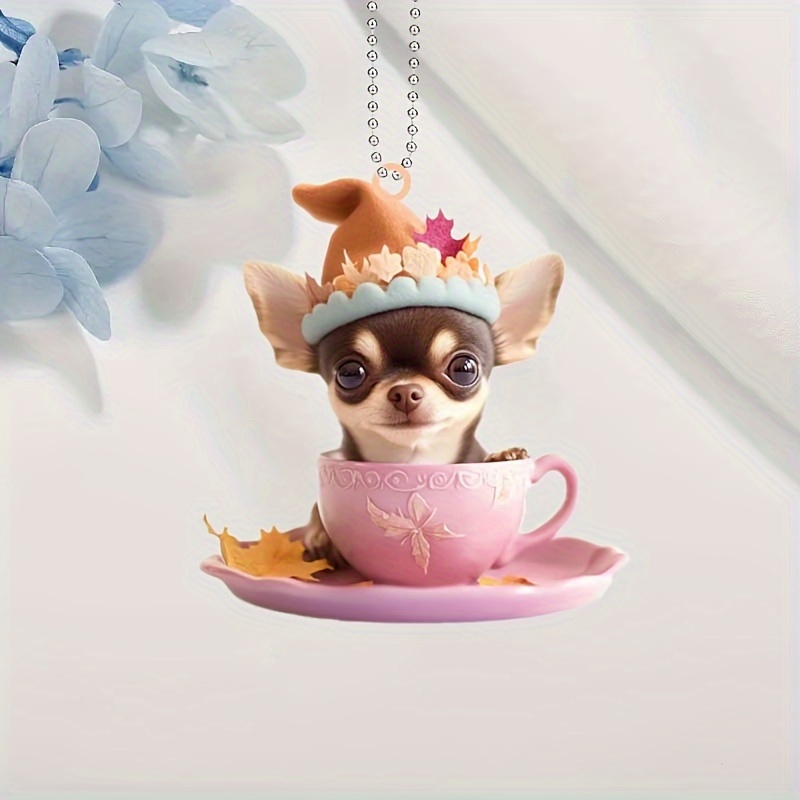 

Chic Pink Teacup Chihuahua Keychain - Acrylic, 2d Cartoon Dog Pendant For Bags & Keys - Perfect Thanksgiving Gift For