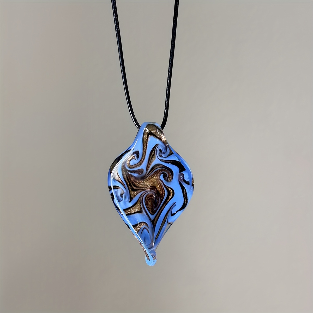 Murano-Inspired Blown Abstract Glass Lamp Art Pendant Necklace
