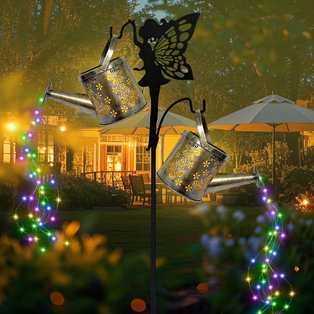 TEMU 2pcs Solar Watering Can With Lights For Outdoor Garden Yard Decor, Metal Solar Lanterns Garden Lights With Adjustable Shepherd Hook, Solar