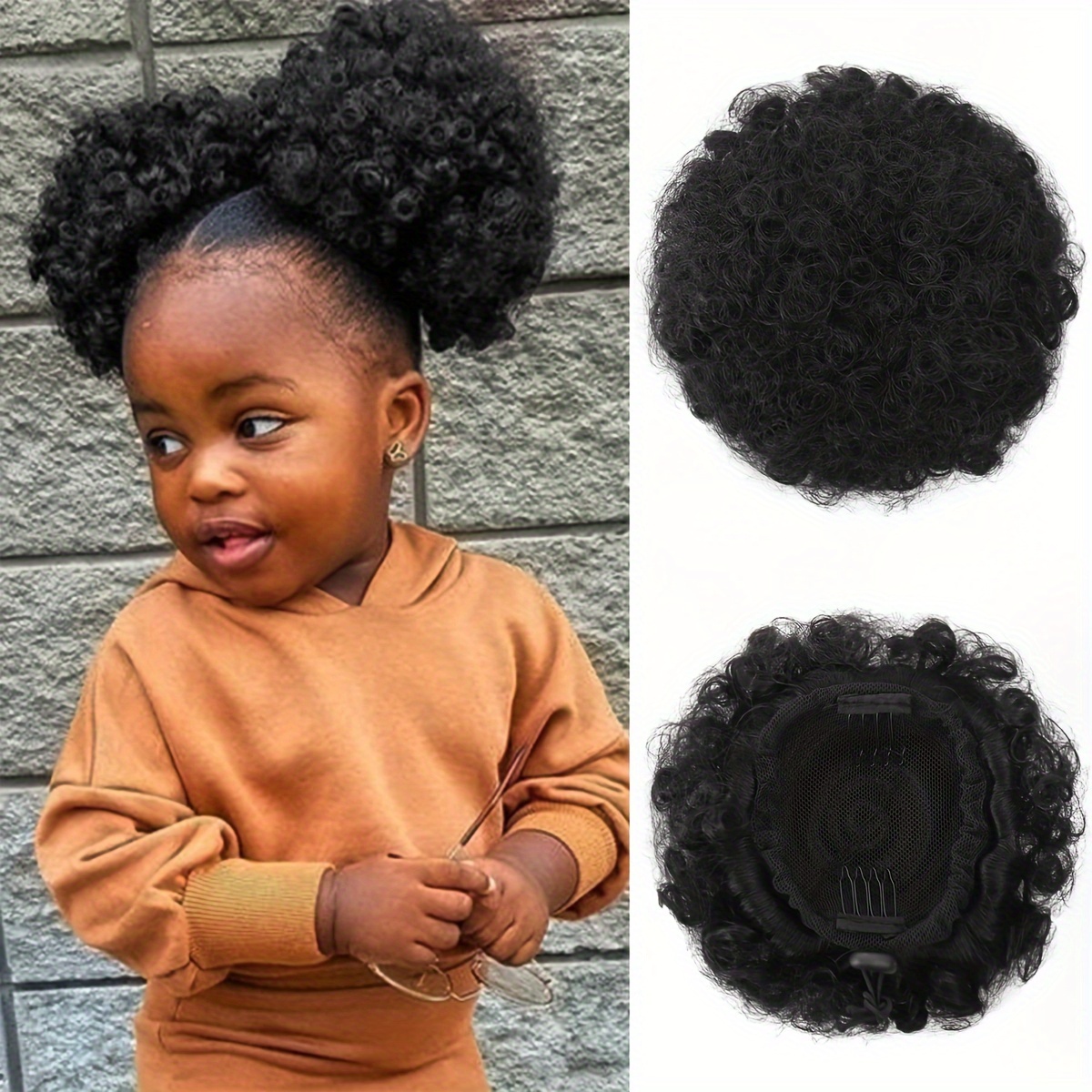 TEMU Women's Afro Puff Drawstring Ponytail - Soft Synthetic Elastic Hair Rope For Versatile Bun Styles, Ponytail Hairpiece