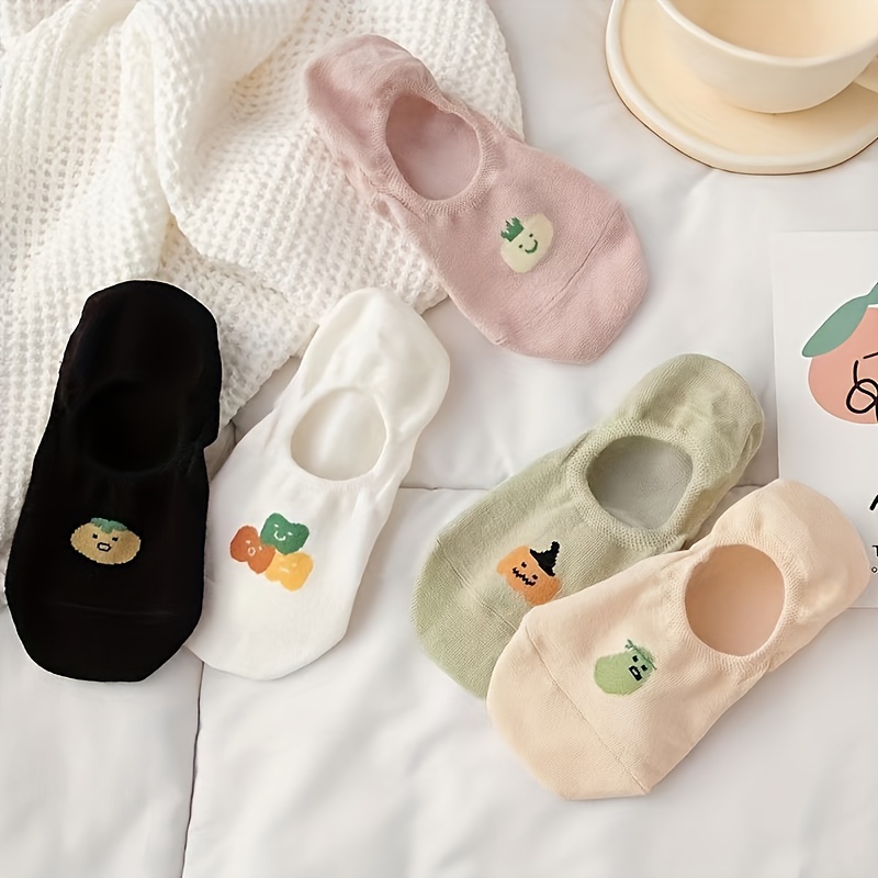 

5 Pairs Cartoon Fruit Socks, Soft & Breathable Low Cut Invisible Socks, Women's Stockings & Hosiery