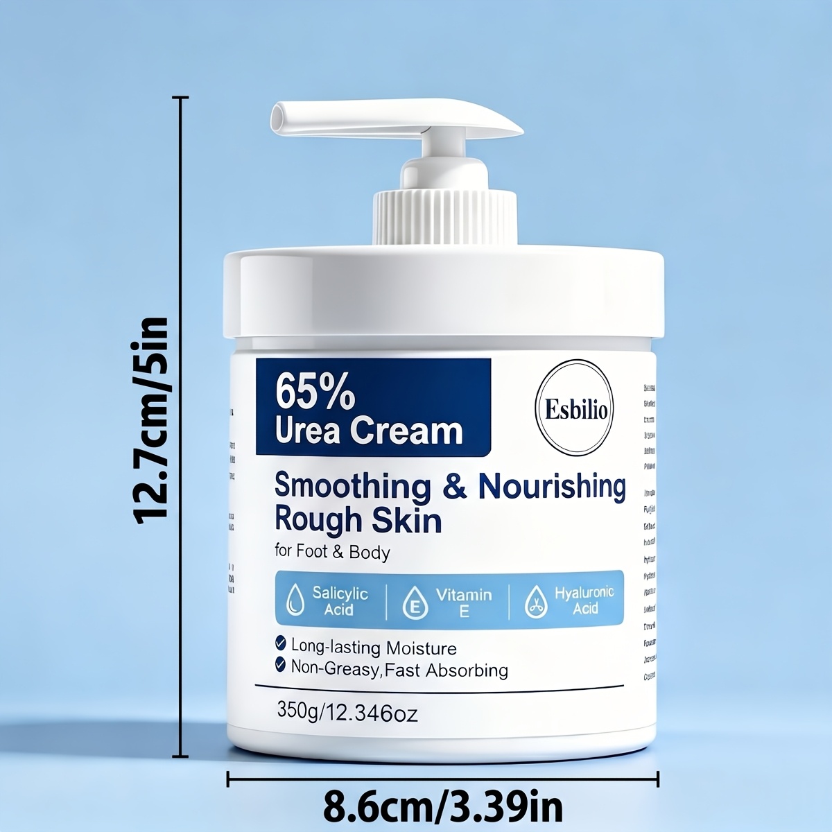 ESBILIO 350g 65% Urea Cream Suitable for Rough Dry Cracked Skin on Heels, Knees, Elbows & Hands - Fast-Absorbing Non-Greasy Formula with Salicylic Acid, Vitamin E & Hyaluronic Acid for, Hydration & Smoothing - Image 5