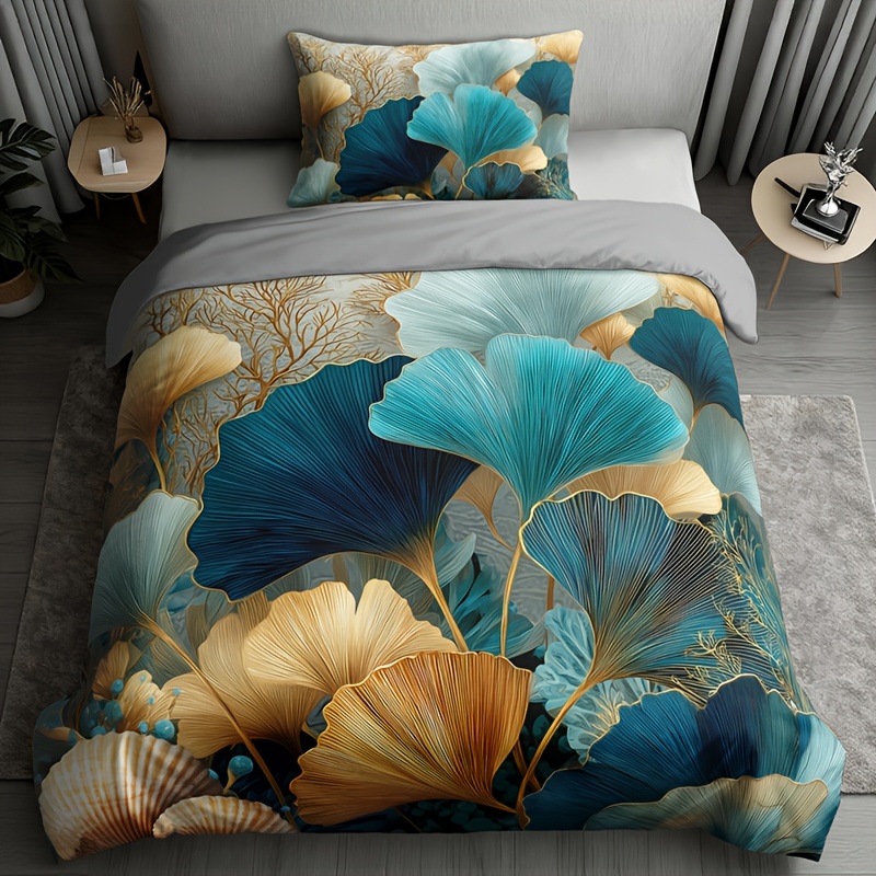 2/3pcs Nordic Style Ginkgo Leaf Green Plant Duvet Cover Set, 1 Duvet Cover + 1/2 Pillowcases (no Insert), High-definition Print For Use