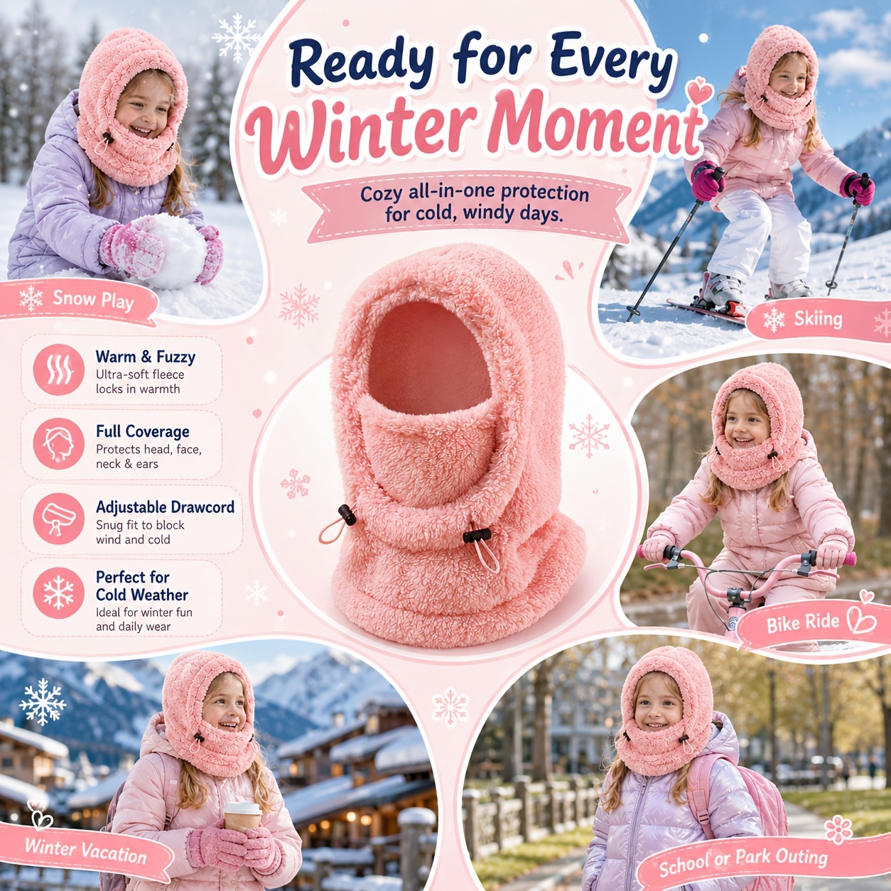 Youngsters' Adjustable Drawstring Balaclava Hat for Outdoor Activities