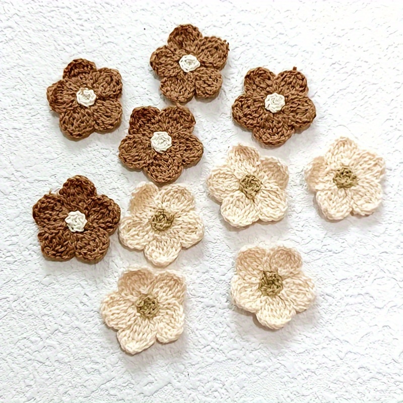 

20pcs Crochet Five- Flower Appliques, Coffee & - Diy Sewing Embellishments For Clothing, Shoes, And Hats