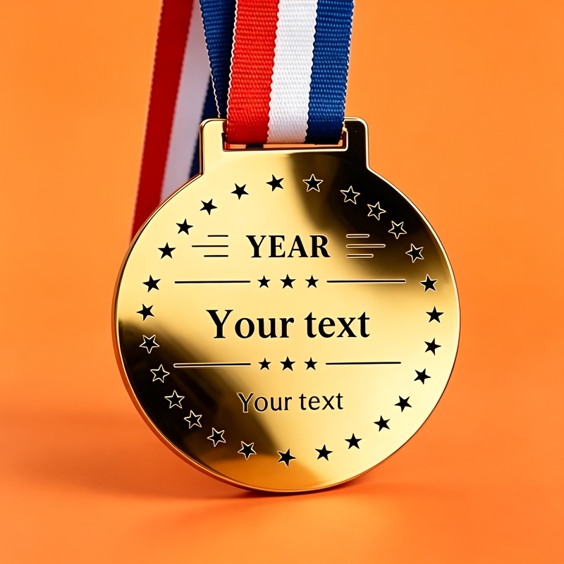 TEMU [Personnalisé] 1pc Médaille en acier inoxydable personnalisée, Médaille de sport plaquée or avec texte personnalisable, Créez des médailles avec