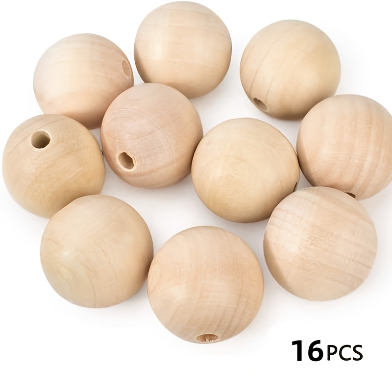 TEMU Perline di legno non finite naturali da 16 pezzi da 20 mm, perline distanziali di legno per artigianato, creazione di ornamenti e lavoretti fai