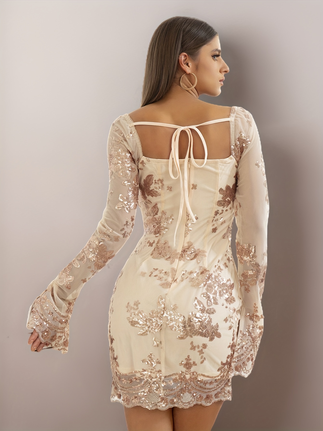 Nude Delicate Long Sleeve Underwired Bodycon Dress