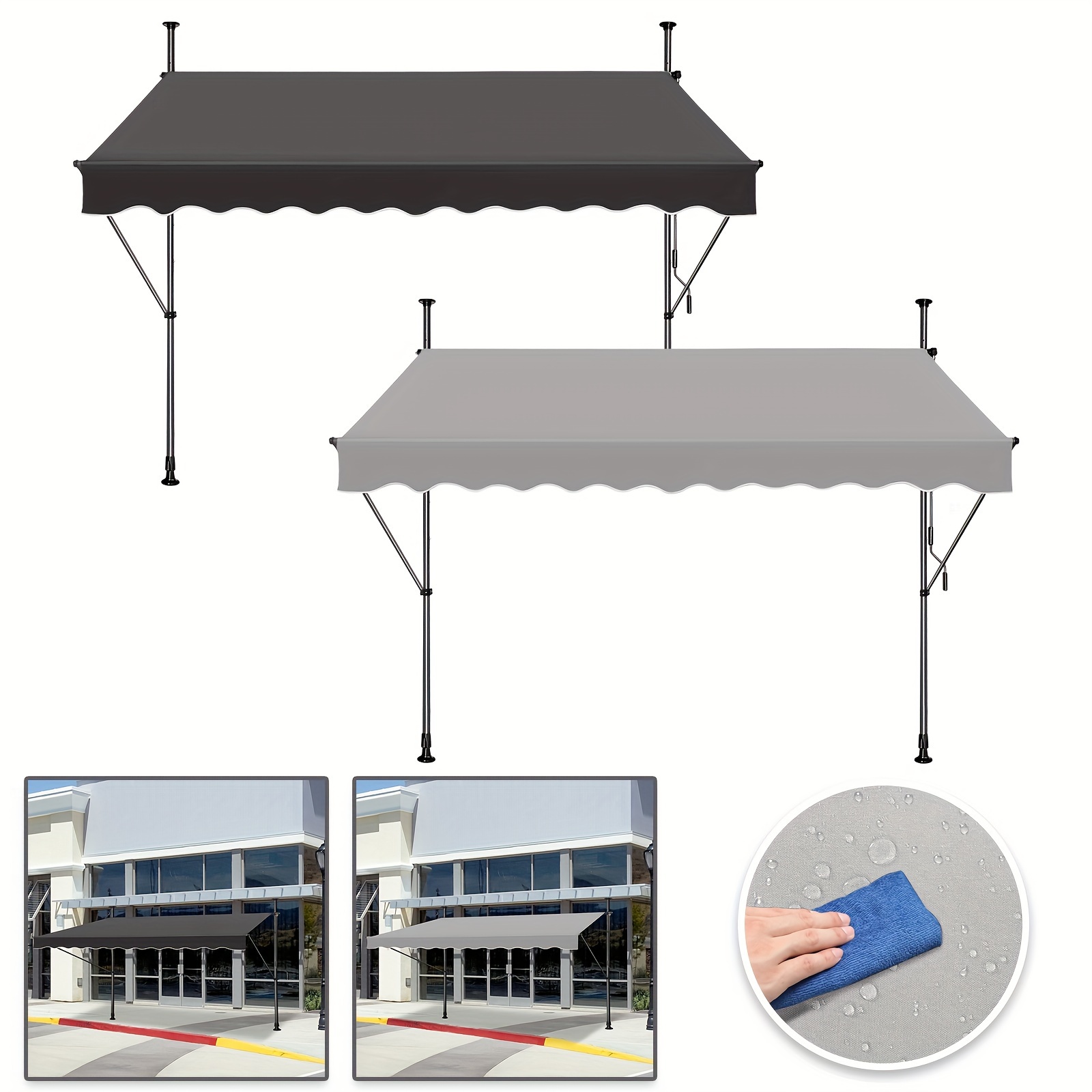 

Trmlbe Pole Canopy Balcony Clip-on Awning Terrace Pole Canopy No Drilling With Handle Height Adjustable Sun Protection