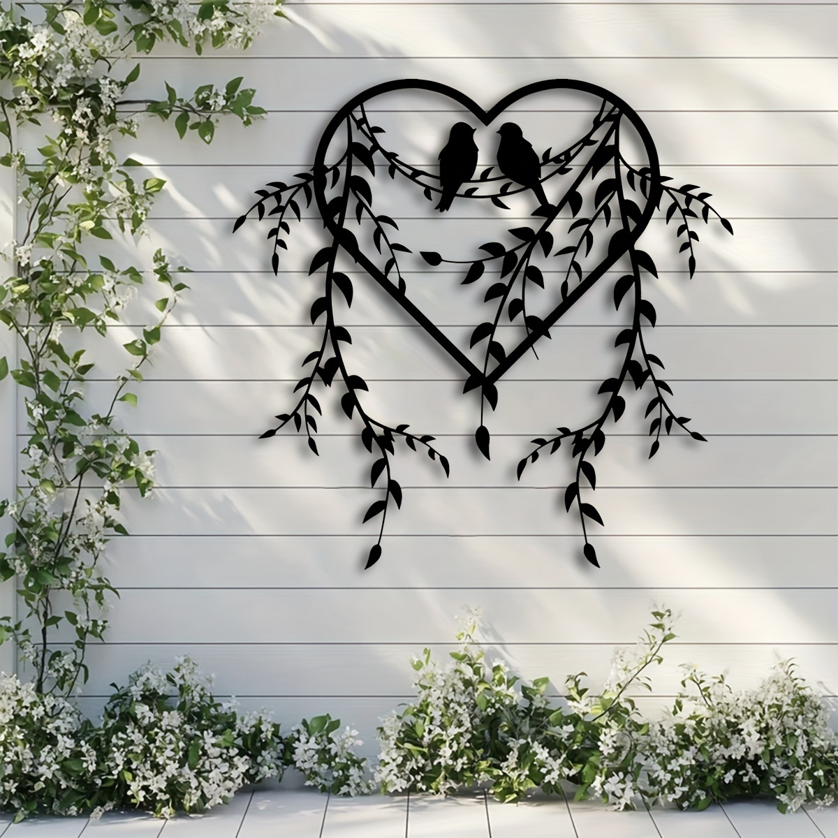 

1pc Elegant Metal Birds On Ivy Wall Art - 15.7" X 15.4" Heart-shaped Silhouette With And Leaves, Indoor & Outdoor Decor For Bedroom, Patio, Balcony, Or Home, Gift, Bird Decor