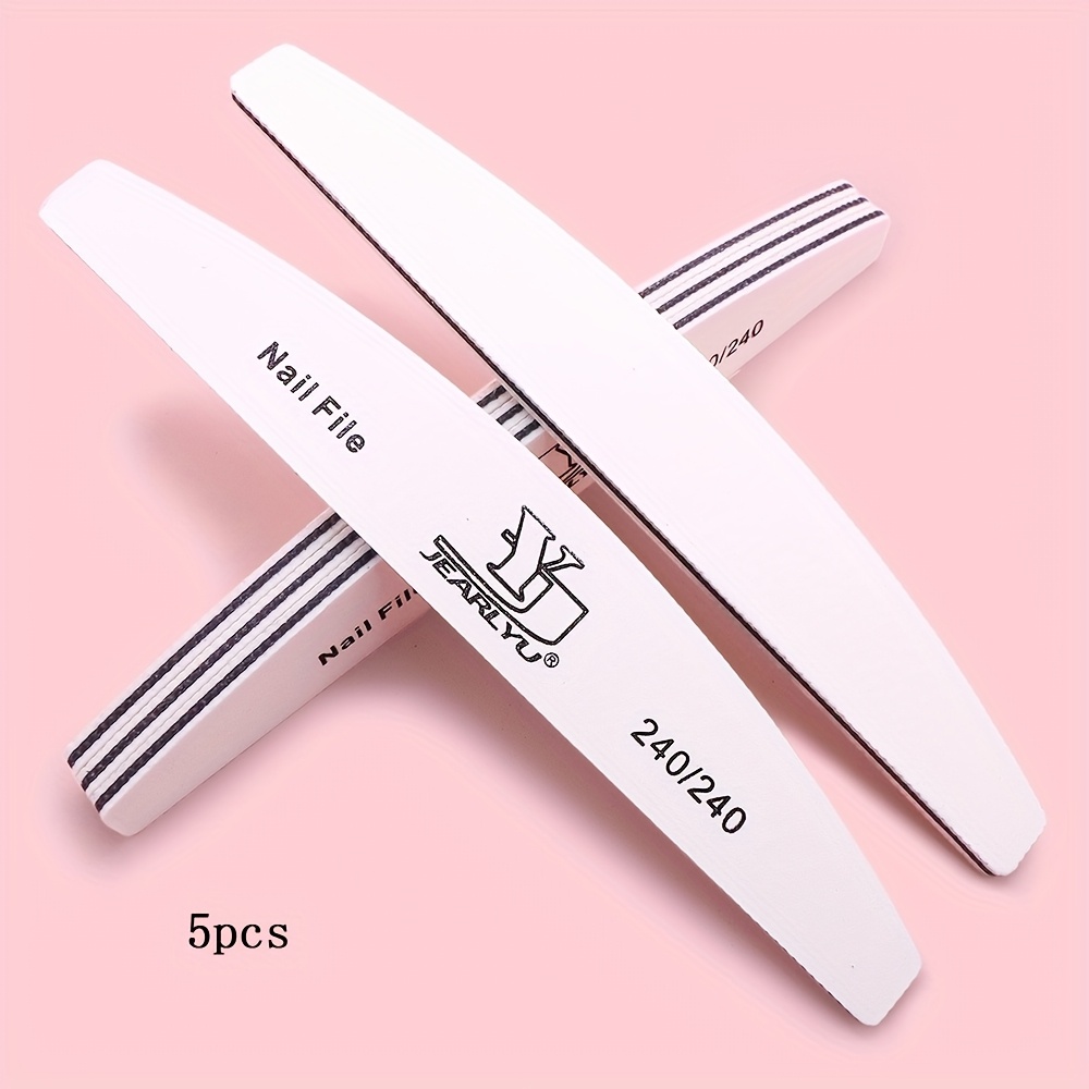 Image of 5pcs Emery Board Nail File 240/240 White Sandpaper Half-moon Nail Files For Nail Art Diy Manicure Double-sided Sanding Polishing Buffer Tools Washable