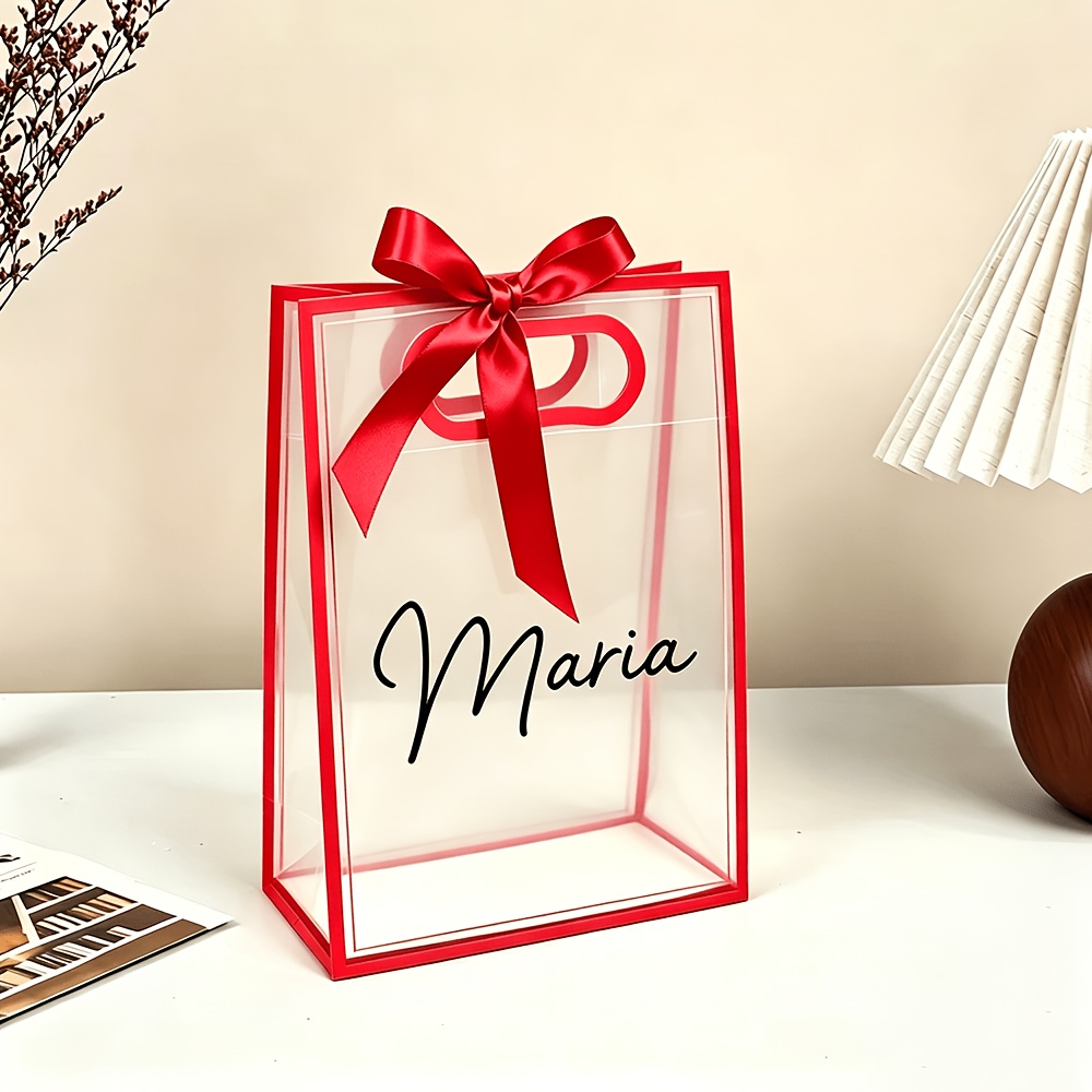 TEMU Custom Personalized Gift Bag, Reusable Pp Gift Bag With Ribbon, Suitable For Weddings, Brides, Christmas, Birthdays, And Parties