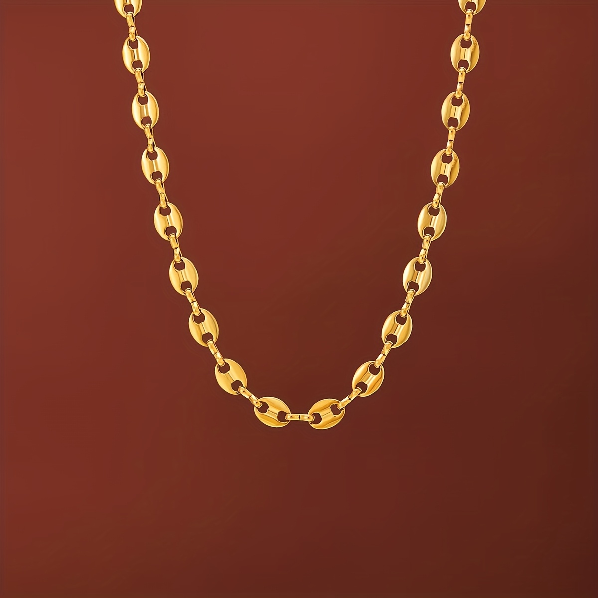 E-shop Eine Halskette aus Edelstahl in Ovaler Kaffeebohnenform, Hohle Europäische und Amerikanische Minimalistische Kette Schmuck Halskette für Damen