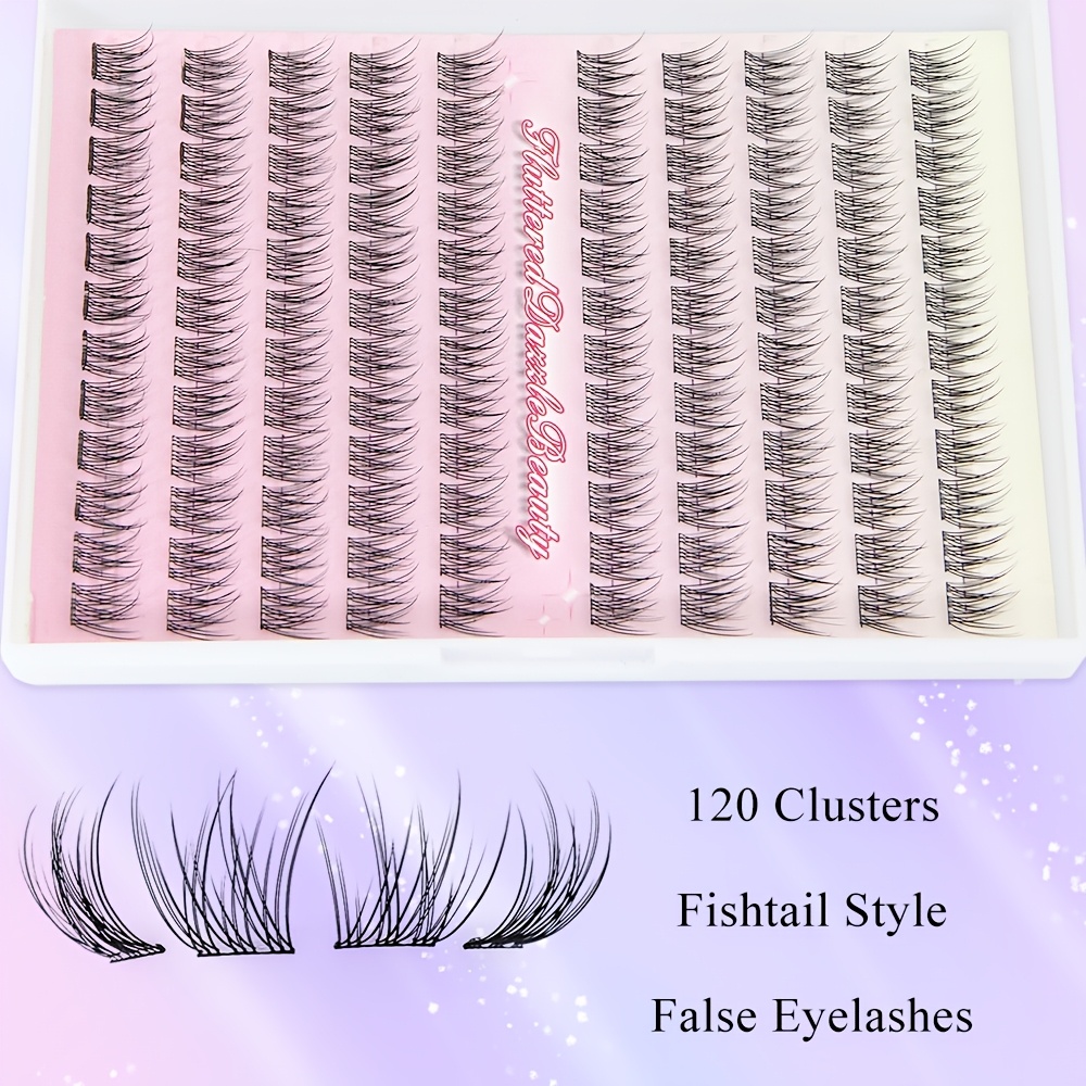 Self-adhesive False Eyelashes 120 Cluster - No Glue Needed, , Feathery Fishtail Style, Beginner Friendly & Reusable For Natural