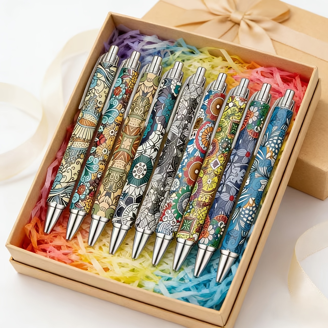 E-shop 9-teiliges Kugelschreiber-Set im Bohème-Stil | Integrierte ikonische , dynamisches Design, 0,5 mm schwarzer Spitzbleistift, und ergonomisch,