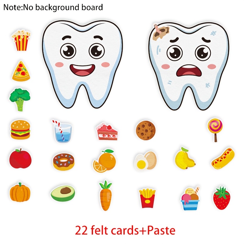 Image of 22pcs Dental Health Felt Set For Kids | Oral Hygiene And Food Sorting Educational Toy | Classroom And Home Learning | Back-to-school New Arrival