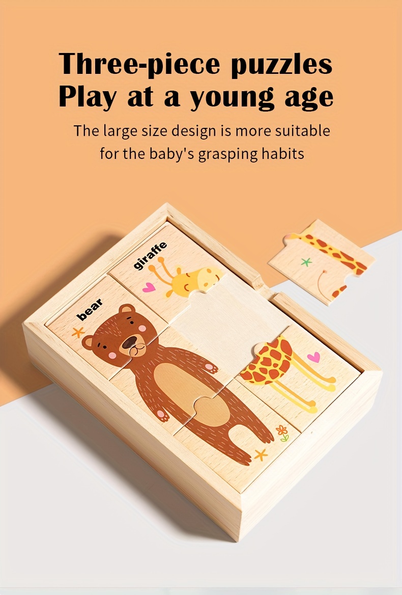 益智认识动物和形状木质新动物拼图玩具， 颜色和形状的认知技能学习，色彩鲜艳的动物形状，是玩具礼物 商品详情 1