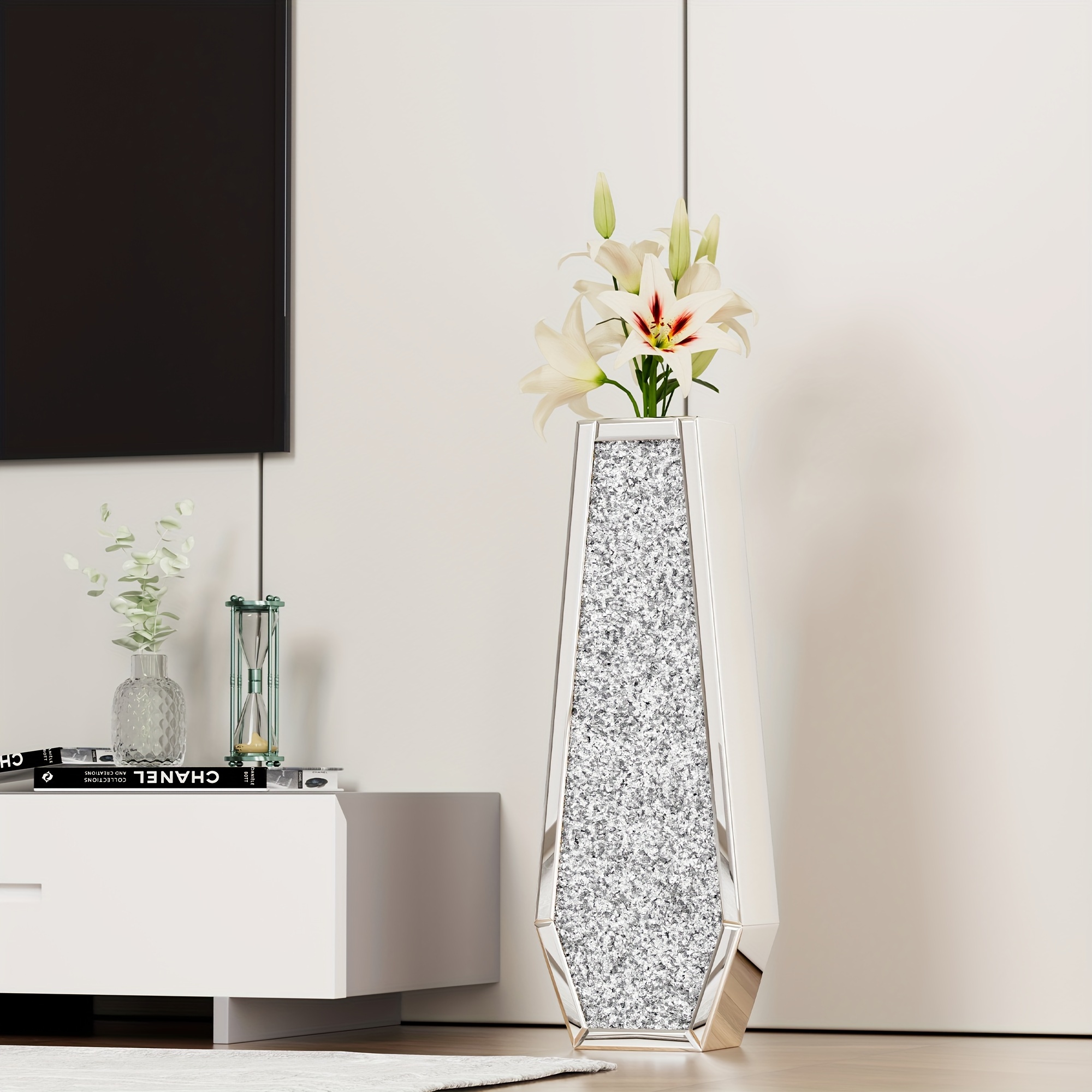 

24/30" Diamond Mirrored Vase, Metal Vase, Dried Vase, Big Vase Decor, Vase For /// Decor (&household, Gold&)