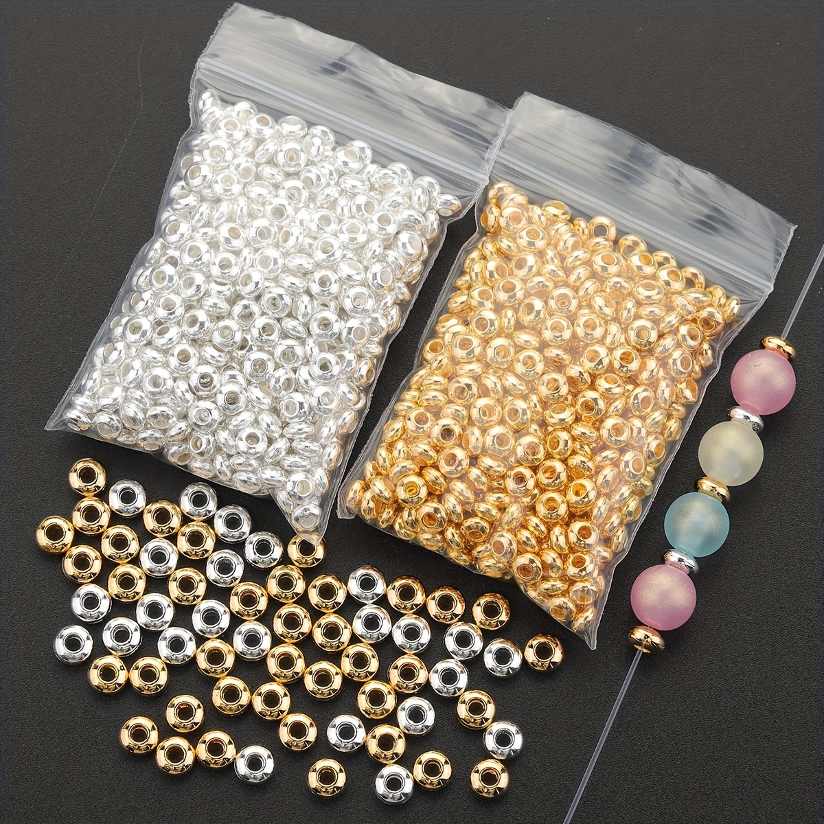 

Shiny Golden & Silvery Alloy Spacer Beads 3/4/5mm - Abacus-inspired Round Bead Separators For Diy Jewelry Making, Bracelet Charms, And Necklace Craft Supplies - Piece Of 100/200/300/400/600