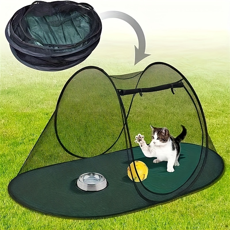 Pop Up Cat Mesh Tent – Portable Pet Cage For Indoor & Outdoor Use With Toys & Carry Bag