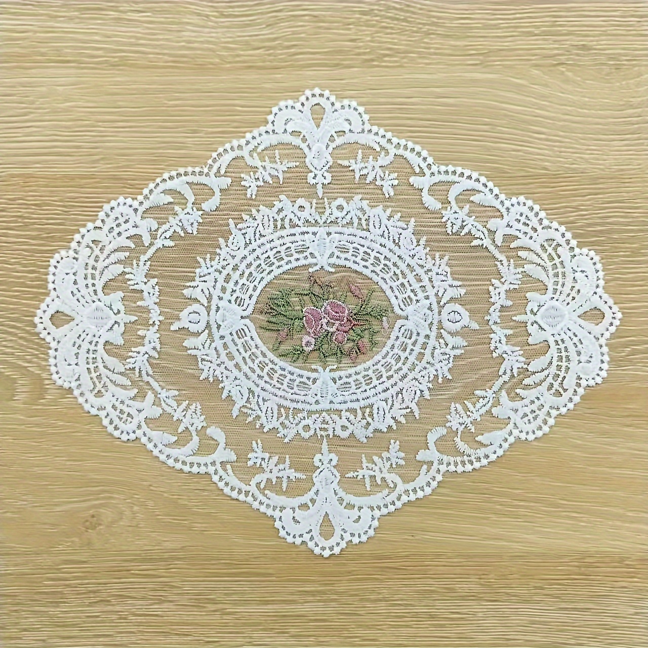 

Vintage Elegant Hand-embroidered Lace Table Mat, 1pc Nylon French Style Lace Place Mat For Home Dining Decor