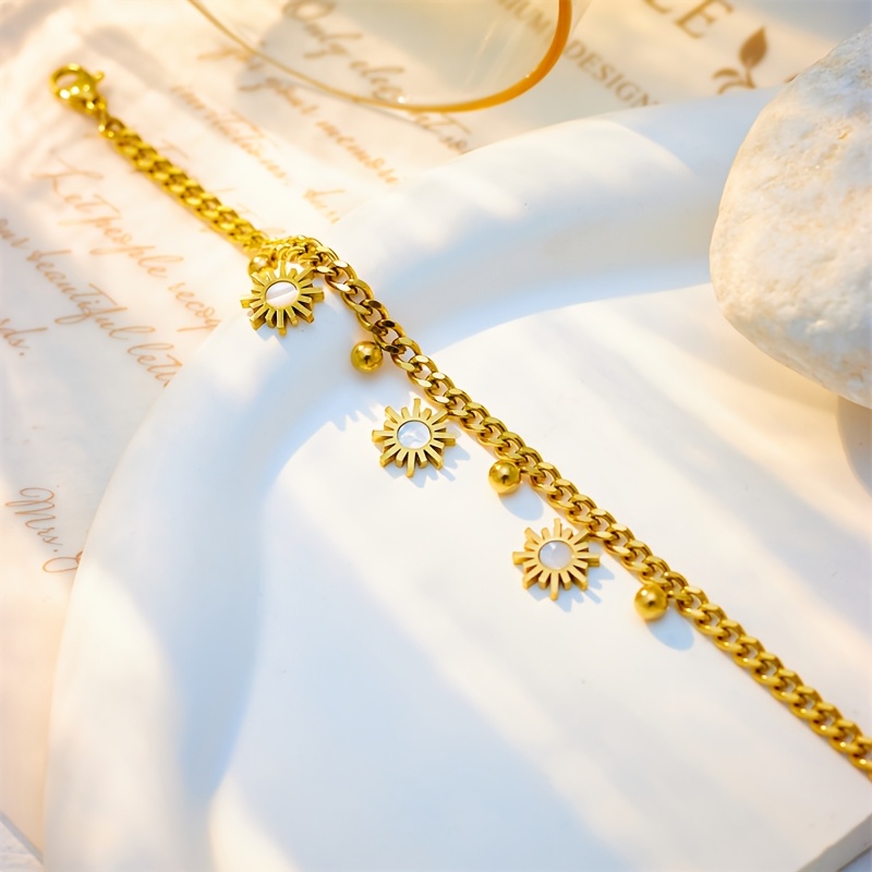 Punk 304 Stainless Steel Golden Sunflower Bracelet