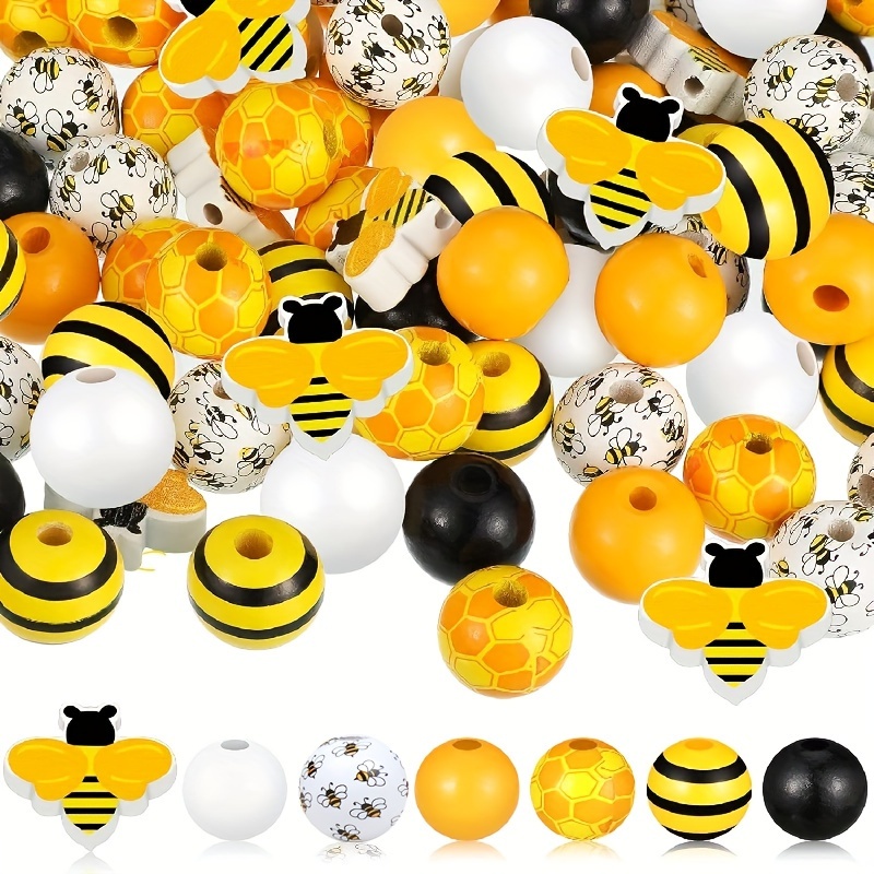 

60pcs Bee Wooden Yellow Black Honeycomb 16mm Colorful Polished Beads For Jewelry Making Diy Layering Tray Garland Party Crafts Decorations