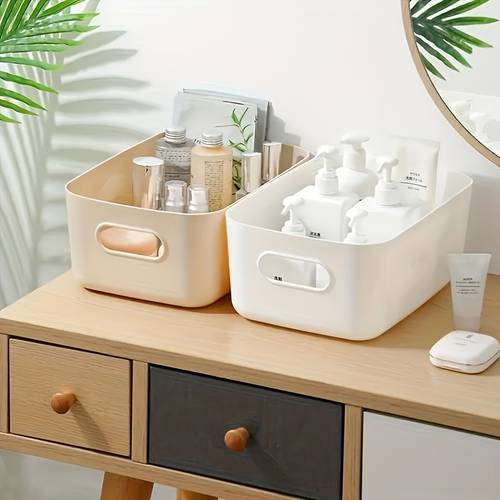 5 pack stackable plastic storage bins hollow handles multiple sizes suitable for kitchen bathroom dorm