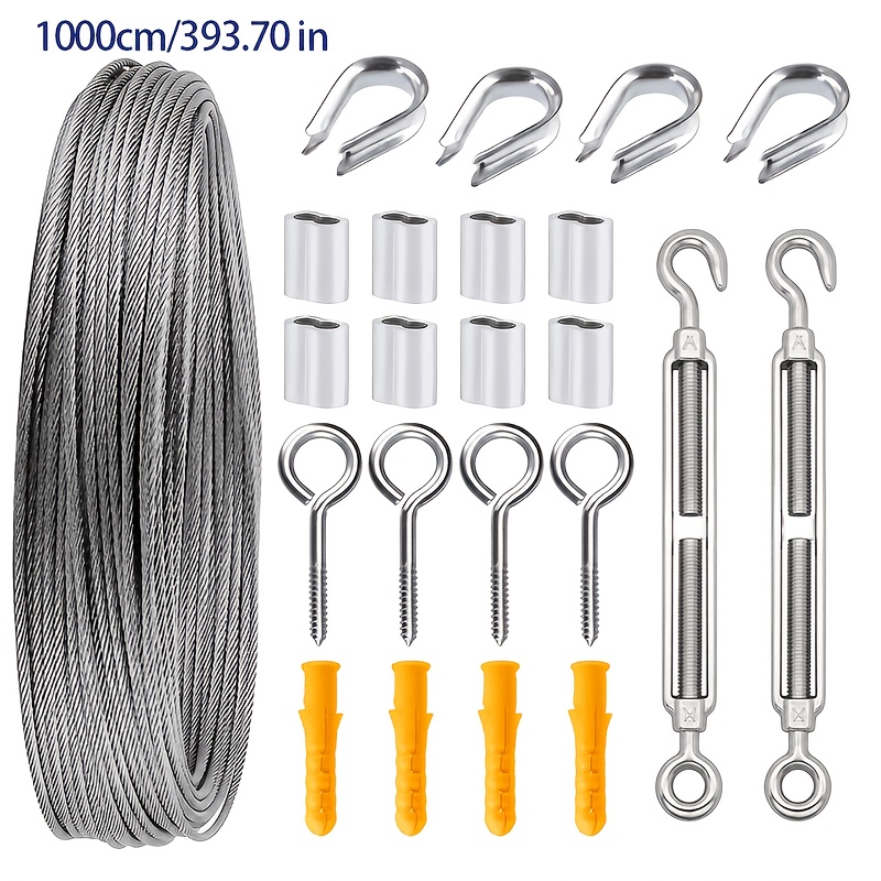 TEMU 30/10 Meter Heavy-duty Wire Rope Kit - 2mm Thick Windproof Portable Adjustable Clothesline & Hanging Suitable For Indoor/outdoor Laundry,