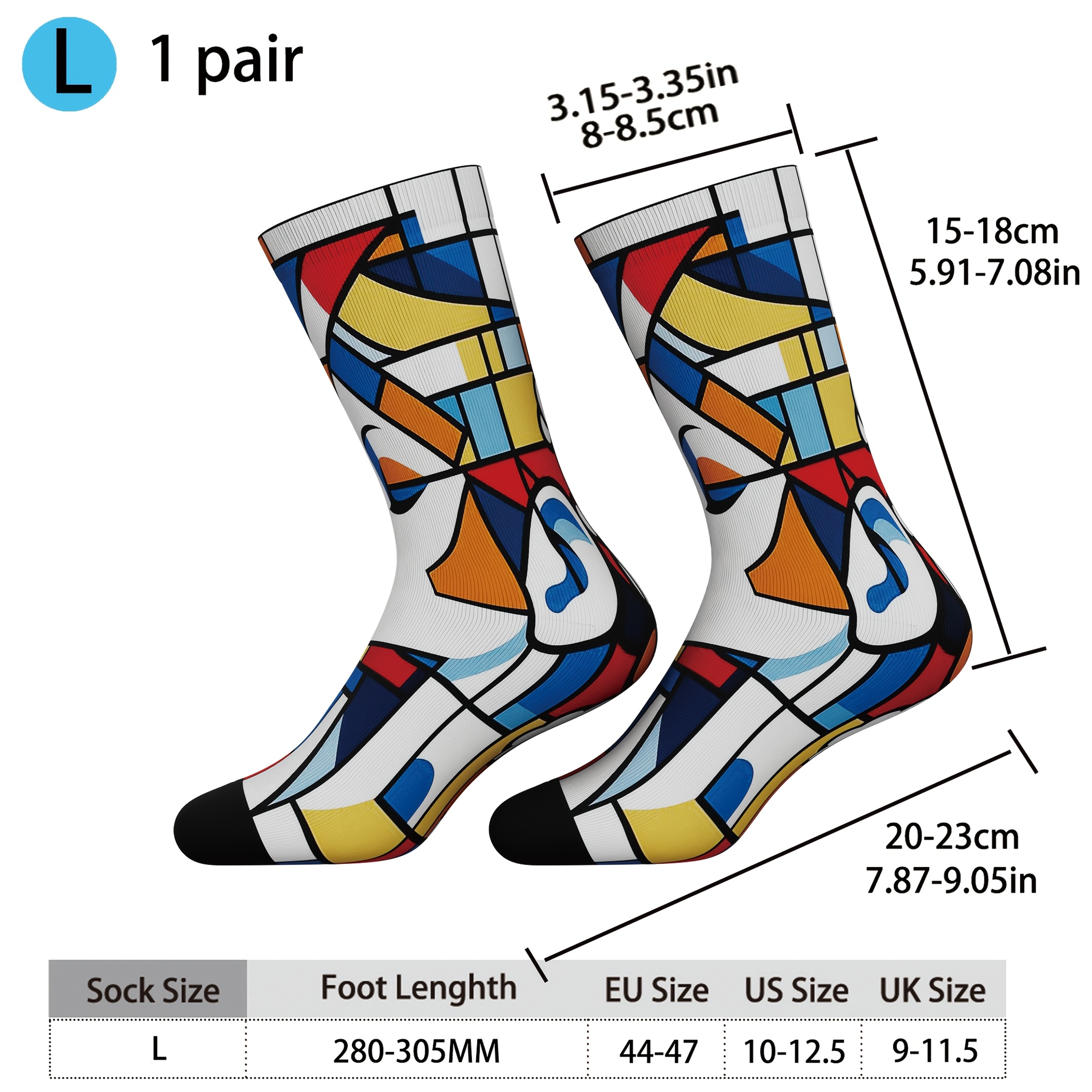 E-shop Ein Paar Unisex-Socken in den Größen S/M/L mit geometrischen Porträtdrucken, geeignet für alle Jahreszeiten. Sie sind hochelastisch, bequem,
