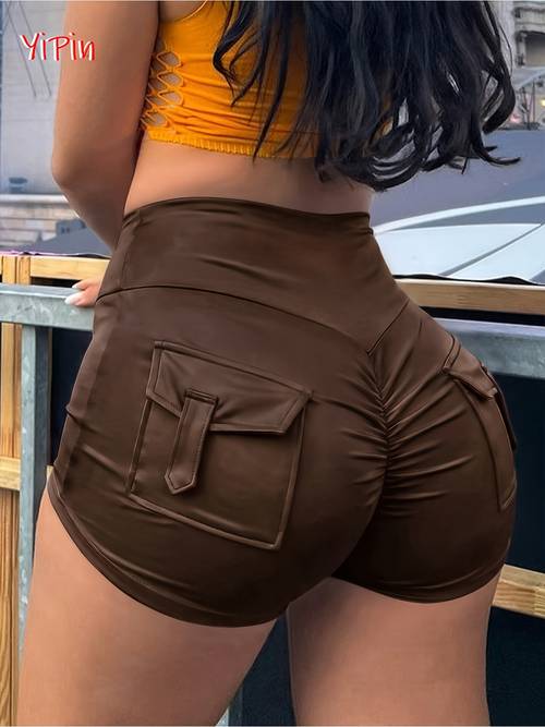 elegant y2k style spring summer body hugging lifting solid color casual shorts