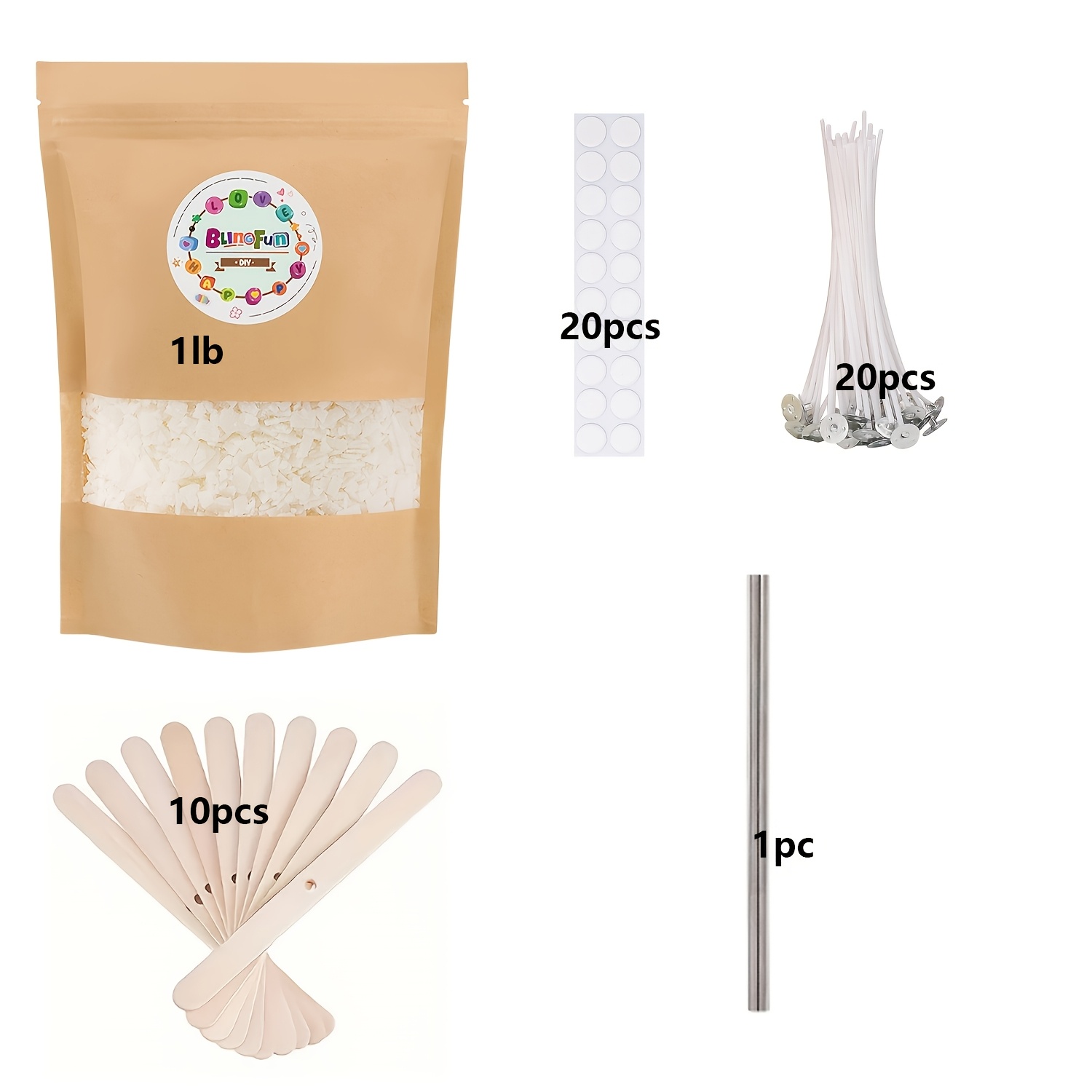 Blingfun 1lb/2lb Soy Wax Candle Making Kit With Soy Wax, Wicks, Wick Holder, Stickers, Wax Melting Pots And Wax Wick Placement Tube, For Making Scented Candles And Wax Products