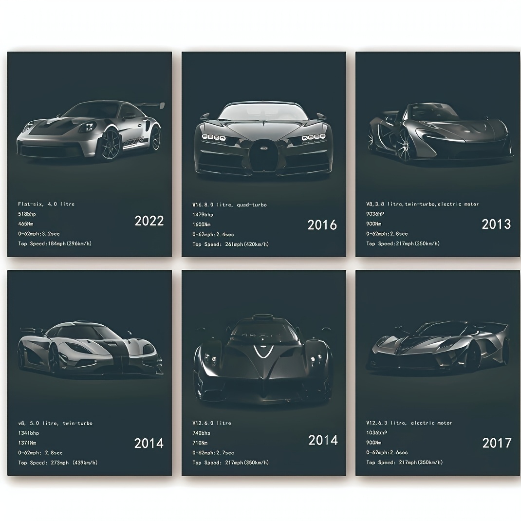 

6pcs Art Poster Set, High-performance Racing Vehicle , Print For Home Decor, Bedroom, Dining Room, Studio, Living Room - 8x10 Inches