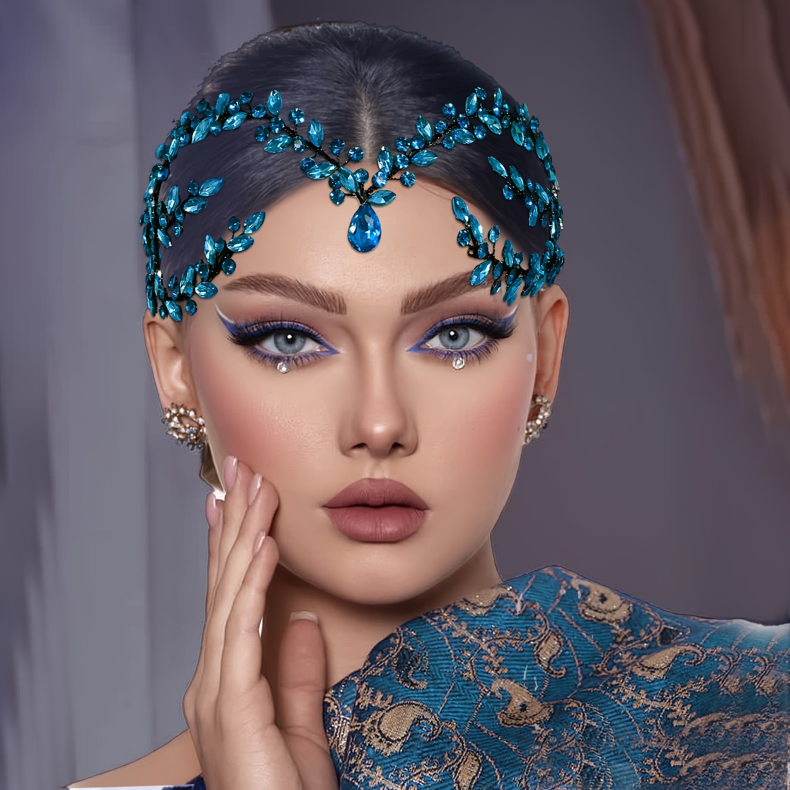 Elegant Vintage Blue & Purple Bejeweled Headband Amazon.com : Uintoon Purple Headband Rhinestone Embellished  main image 3