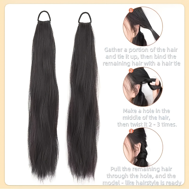 2pcs elegant water wave ponytail extensions for women 20 inch high temperature fiber natural   elastic band versatile styling options suitable for all ages ponytail hair extensions details 0