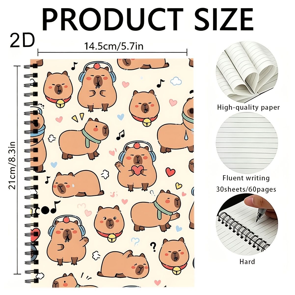 TEMU 1pc Capybara-patterned A5 Spiral-bound Notebook, Suitable For School And Office Use, Used As A Notebook, Draft Book, Or Christmas Gift.