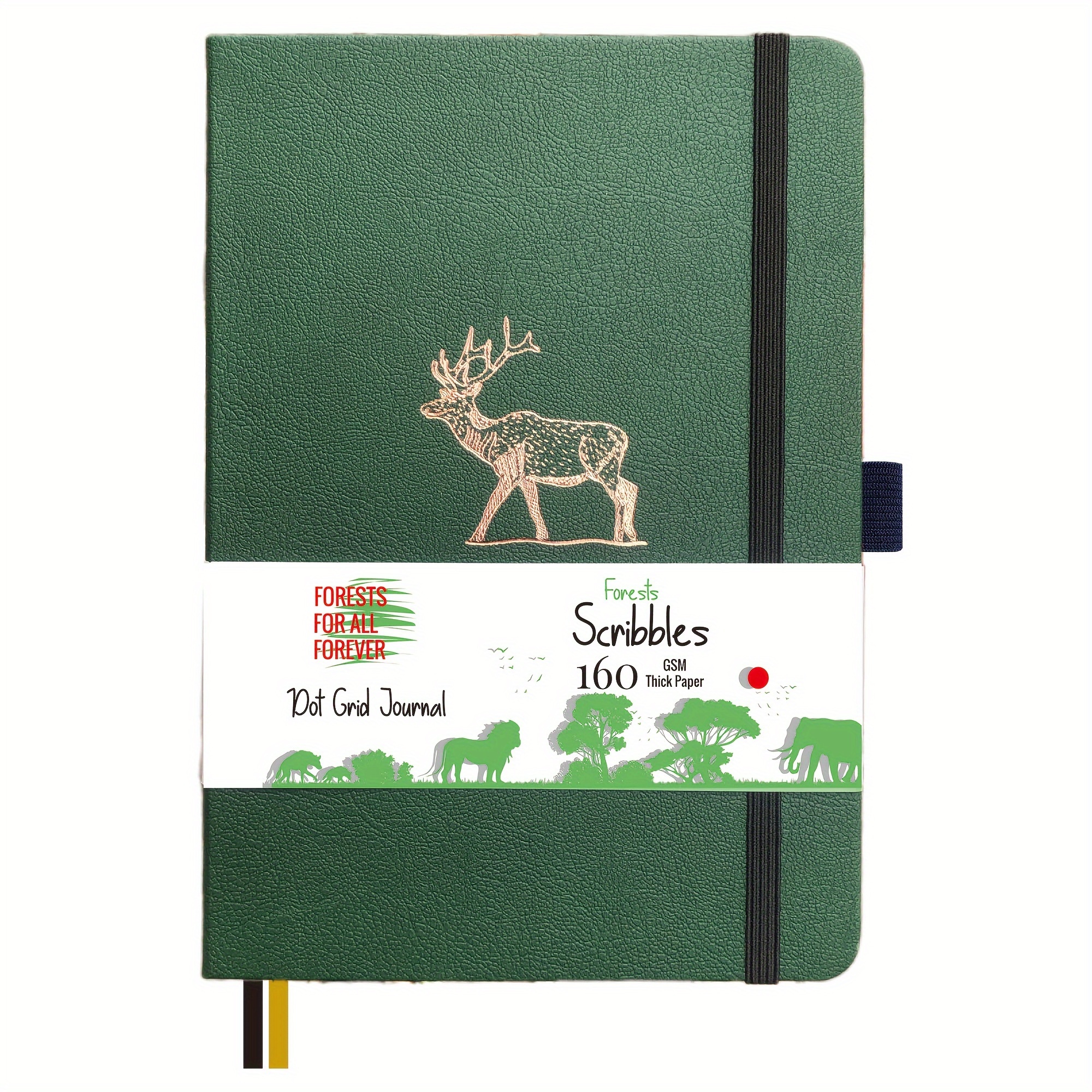 

Buke A5 Deer Bullet Dotted Journal - 160gsm Thick Cream Paper, 160 Pages, Numbered, 5x5mm Grid, Inner Pocket & Closure, Leather Hardcover