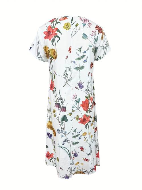 casual vacation floral print round neck short sleeve dress