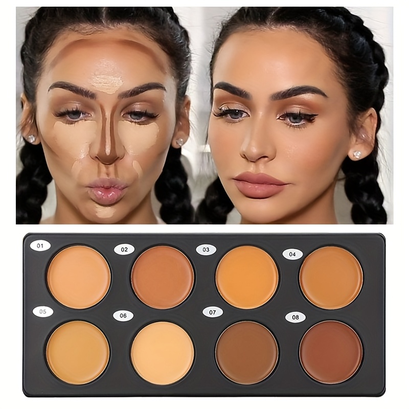 lightweight design 8 color concealer palette deep brown light beige black   plant based squalane hydrating contouring foundation   types makeup for beginner