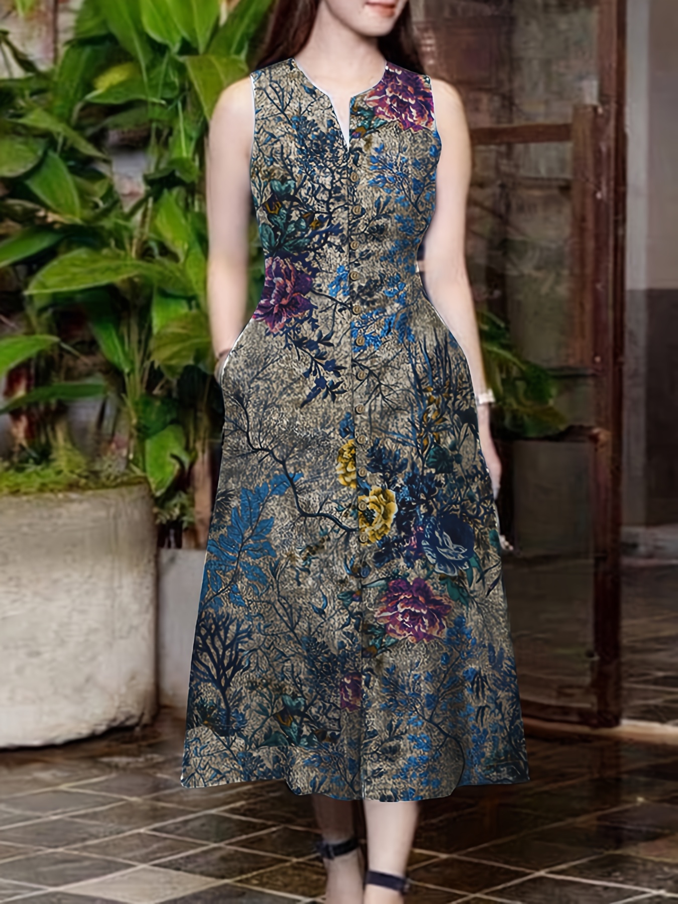 Women's 2025 Fit And Flare Summer Dress – Vintage Floral A-Line, Short Sleeve, Knee Length With Pockets, Perfect For Work, Church, Or Wedding Guest Fit And Flare Dress For Wedding Guest