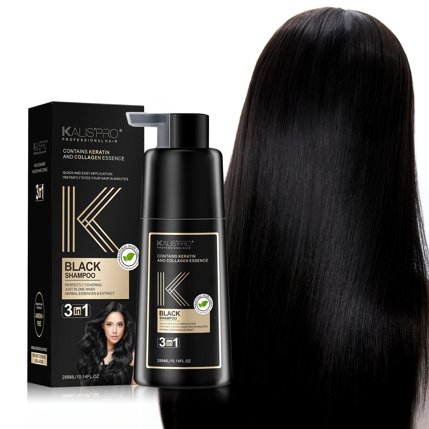 TEMU Hair Color Shampoo In Black, Dark Brown, Espresso 3-in-1 Keratin & Collagen-infused Formula Application, Perfectly Covers Grey Hair In Minutes For Nourishing & For