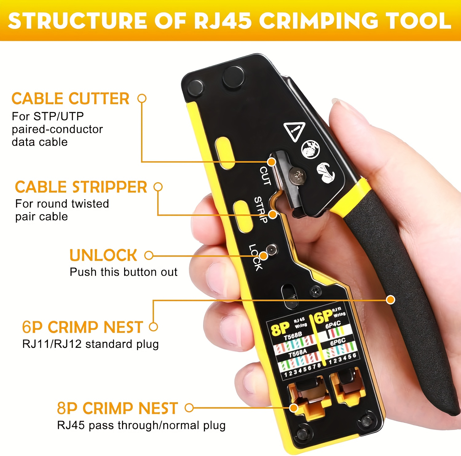 8P6P Multifunctional Dual-Use CAT.6 Through-Hole EZ Super Five And Six Category Crystal Head Portable Network Cable Crimping 7 8P6P Multifunctional Dual-Use CAT.6 Through-Hole EZ Super Five And Six Category Crystal Head Portable Network Cable Crimping