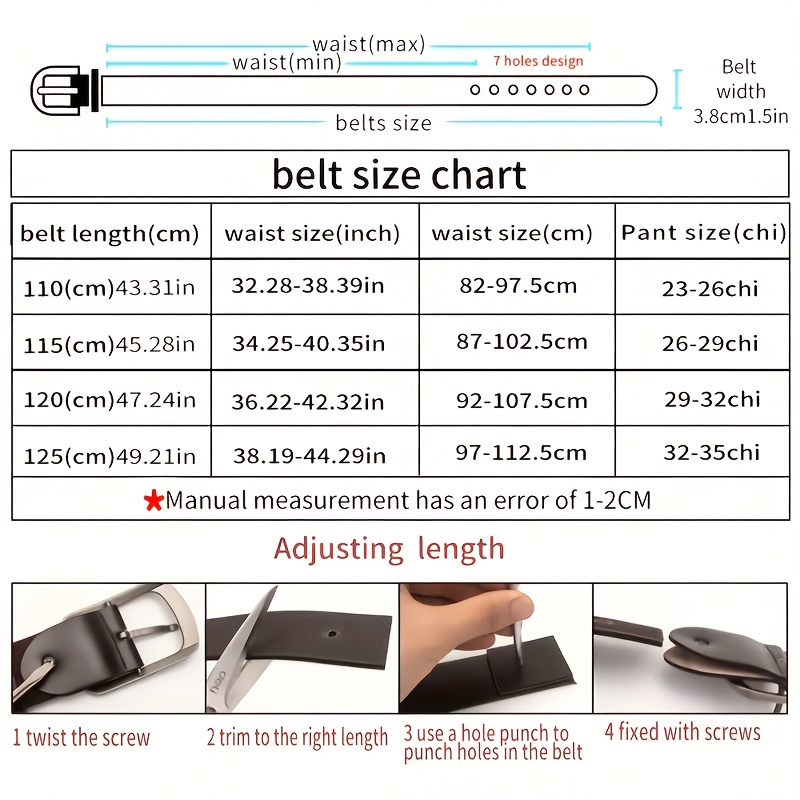Durable Men's Leather Belt with Brass Square Buckle