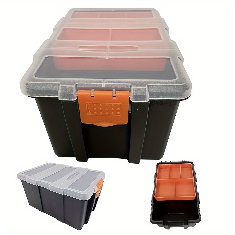 Inheming Tool Part Storage Box, Home Small Parts Tool Box Organizer,  Plastic Two-Layer Components Storage Case for Nails, Screws, and Bolts