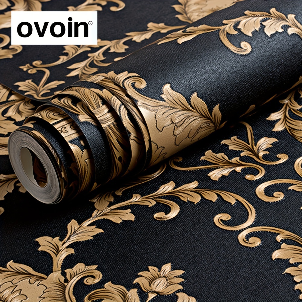 

1 Roll 3d Black Golden Luxury Embossed Pattern Pvc Wallpaper, Waterproof Non-self-adhesive Wallpaper For Living Room, Kitchen, Bedroom, Home And Dormitory Furniture Decoration